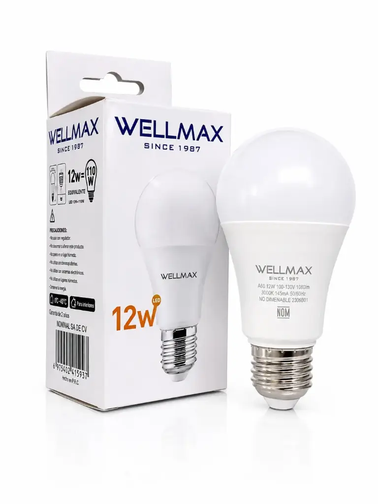 Foco LED A19 clásico 12W 3000K 100-130V