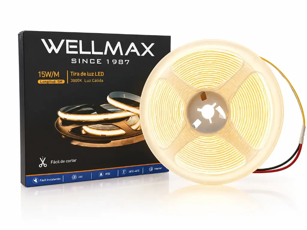 Tira COB LED 15W/M 5M 24V 3000K DC IP20 corte 5cm